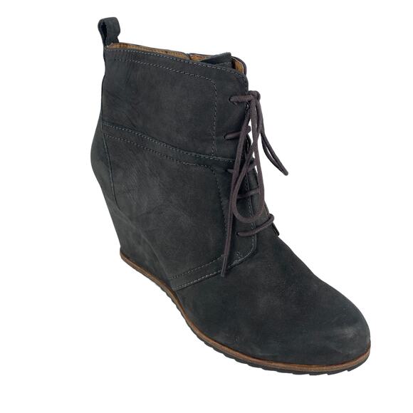 BIALA' Sz 39 Alyssa Lace-Up Leather Wedge Bootie Suede Leather Side Zip Lace Up - Picture 2 of 14